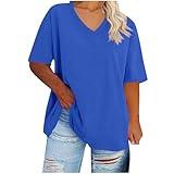 Plus Size Tops for Women Short Sleeve Loose Fit Caual Comfy Cotton Womens Summer Tshirts T Shirts Trendy 2025 Fashion Trends Fall Blue 3X Tunic for