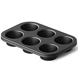 HONGBAKE Cast Iron Muffin Pan, Pre-Seasoned 6-Cup Muffin Tin, Nonstick Uncoated Cupcake Pans, Stovetop & Oven Safe, Cup Cake Tray for Scones, Standard Size, Non-Toxic