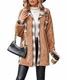 SOMTHRON Women's Flannel Plaid Fuzzy Fleece Jackets Shirts Long Sleeve Button Down Cozy Sherpa Jacket Coats CM-L