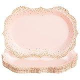 Sparkle and Bash 24-Pack Pink Disposable Serving Trays, Gold Foil Polka Dotted Party Platters for Wedding, Birthday, Tea Party, Brunch Decorations, Table Centerpiece, Home Decor (9x13 in)