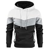 Gesean Men's Novelty Color Block Pullover Fleece Hoodie Long Sleeve Casual Sweatshirt with Pocket White XX-Large