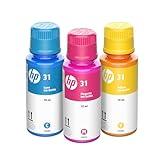 HP 31 Cyan, Magenta, Yellow Ink Bottles (3-Pack) | Works Smart Tank 5000, 6000, 7000 Series; Smart Tank Plus 500, 600 Series | 9C228AN | Packaging May Vary