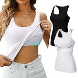 V FOR CITY Shelf Bra Tank Tops for Women Workout Yoga Cami Shirts Cotton Undershirt Pack of 2 Black/White L