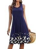 KILIG Womens Summer Dresses 2025 Casual Pleated Floral A-line Tank Sundress Beach Vacation Cruise Outfits(Navy,S)