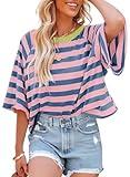 Dokotoo Summer Womens Tops for Women Cute Crop Tops 2025 Fall Striped Short Sleeve Shirts Women's Clothes Clothing Blouses Dressy Casual Fashion Trendy Oversized Tshirts Tee Cruise Outfits