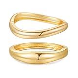 2-Pack Bangle Bracelets for Women | 14K Gold Plated Chunky Bangle Stack | Trendy Hinged Cuff Open Wide Bracelets | Arm Cuff Jewelry for Women