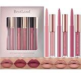 BestLand 6Pcs Matte Liquid Lipstick + Lip Liner Pens Set, One Step Lips Makeup Kits Pigment Velvety Nude Lip Stain Waterproof Long Wear Lip Gloss Make up Gift Set (Natural Allure Bundle)