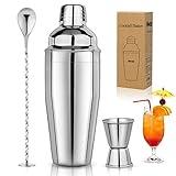 25oz Cocktail Shaker Set Martini Shaker Set Bartender Set with Margarita Mixer Drink Shaker, Measuring Jigger and Mixing Spoon - Professional 18/8 Stainless Steel Bar Tools for Mixed Drinks