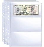 30 Pack 180 Pockets 11 Hole Currency Collection Sleeves, Cash Collecting Album Refill Page, Double Side 3 Pockets Currency Sheets for Collecting Dollar Bills, Paper Money, Foreign Currency and Coupons