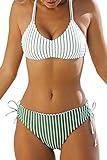 CUPSHE Women's Bikini Swimsuit Striped Reversible Bottom Lace Up Two Piece Bathing Suit, L