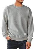 Dokotoo Men Men's Long Sleeve Sweatshirt Casual Fall Winter Soft Crewneck Geometric Texture Adult Soild Color Pullover Sweatshirts Shirt Outfits Gray Large