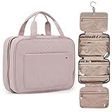 BAGSMART Toiletry Bag Travel Bag with Hanging Hook, Water-resistant Makeup Cosmetic Bag Travel Organizer for Accessories, Shampoo, Full-size Container, Toiletries (Baby Pink, Medium)