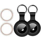 2Pack,Compatible with Airtag Holder Case with Keychain IPX8 Waterproof,Shockproof GPS Tag Tracker Cover [Anti-Scratch] [PC+Silicone] for Item Finders Case for Pets,Kids,Luggages-Black/Black