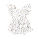 Happy Town Newborn Baby Girl Clothes Infant Summer Romper Sleeveless Floral Cute Outfits One Piece Jumpsuit Bodysuit (Yellow Floral, 3-6 Months)
