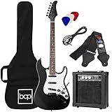 Best Choice Products 39in Full Size Beginner Electric Guitar Starter Kit w/Case, Strap, 10W Amp, Strings, Pick, Tremolo Bar - Jet Black