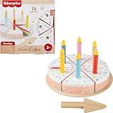 Fisher-Price Wood Pretend Play Toy Cake Set, 14-Piece Wooden Food Decorating & Serving Play for Preschool Kids Ages 3+ Years