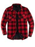 ThCreasa Mens Sherpa Fleece Lined Flannel Shirt Jacket Warm Button Down Plaid Shirt-Jac Red L