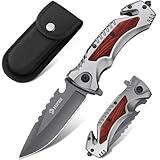 NedFoss Pocket Folding Knife DA169, 4 in 1 Pocket Knife for Men, Survival Knife with Liner-Lock Belt Clip, Seat Belt Cutter, Glass Breaker,Bottle Opener, Hunting knife for Camping Hiking (Grey)