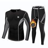 DIKAMEN Men's Thermal Underwear Fleece Lined Performance Fleece Tactical Sports Shapewear Thermal Set (Black01, Large)