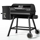 KingChii Electric Wood Pellet Grill & Smoker, 456 SQ.IN Grill Capacity, with PID Temperature Control (180-425°F) for Backyard Camping Bake and Roast, Black