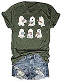 Fall T-Shirt for Women Family Halloween Thanksgiving Tops Cute Autumn Thankful Pumpkin Graphic Tees(2024-829-Green,XL)