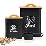 Dekosilave Cat Food Storage Container with Scoop, 2PCS Cat Food Storage Container with Lids Airtight, Cat Treat Jars for Kitchen Counter-7+3Lbs, Cat Cookie Jar for Storage, Black