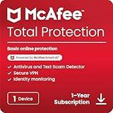 McAfee Total Protection 1-Device 2025 Ready | Security Software Includes Antivirus, Secure VPN, Password Manager, Identity Monitoring | Download