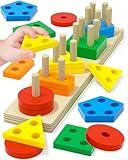 Montessori Toys for 1 2 3 Year Old Boy Girl, Toys for Ages 2-4 Toddlers Kids Baby, 1 2 Year Old Birthday Gifts, Wooden Learning Puzzles Shape Sorter Toy for Toddlers 1-3