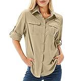 Toumett Women's UPF 50 Long Sleeve UV Sun Protection Safari Shirts Outdoor Quick Dry Fishing Hiking Travel Shirts(5071,Khaki,M)