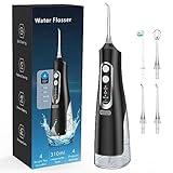 Water Flosser for Teeth Cleaning 4 Modes Rechargeable Oral Irrigator 4 Tips Powerful Battery Life Water Dental Picks IPX7 Waterproof 310ML Water Tank (Black)