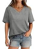 T Shirts for Women Loose Fit Summer Tops Basic Tees V Neck Tshirts Grey XL