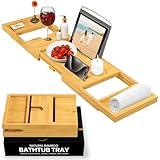 Bathtub Tray - Luxurious Bath Tub Tray Wood with Expandable Sides, Bamboo Bath Tray Caddy for Books, Tablets & Wine Glasses - Luxury Gifts for Women Christmas, Bathroom Accessories & Gifts