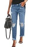 Sidefeel Women's Classic Boyfriend Jeans Stretchy Ripped Distressed Denim Pants Size 18 Blue