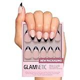 Glamnetic Press On Nails - Caviar | Semi-Transparent, Short Almond Nails, Reusable | 15 Sizes - 30 Nail Kit with Glue