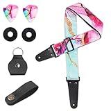 lizimandu Adjustable Guitar Strap Includes 2 Strap Locks & 4 Matching Picks.Leather ends Shoulder Strap Suitable for Acoustic,Electric,Gift for Guitarist(1-Splash Ink2)
