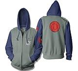 Ripple Junction Naruto Shippuden Men's Full Zip Up Hooded Sweatshirt Kakashi Hatake Anime Zippered Fleece Hoodie Olive Small