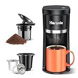 Horavie Small Single Serve Coffee Maker, Fast Brew One Cup Coffee Machine for K Cup and Grounds, 6 to 12 oz. Brew Sizes, Capsule Coffee Machine with Descaling Reminder and Viewing Tank, Black