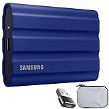 SAMSUNG MU-PE2T0R/AM T7 Shield Portable Solid State Drive 2TB 2022 - Blue Bundle with Converter Adapter Type C Adapter + Vivitar Hard Shell Case (White)