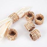 Napkin Rings Set of 6, Thanksgiving Napkin Rings Table Decor Handmade by Natural Water Hyacinth, Fall Farmhouse Napkin Rings for Thanksgiving, Christmas, Wedding Table Decoration