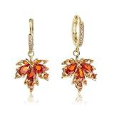 Sonateomber Orange Maple Leaf Dangle Drop Small Gold Hoop Huggie Earrings for Women, Cute Sparkly Crystal Cubic Zirconia Rhinestone Fall Autumn Holiday Accessories Jewelry Gift