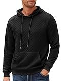 COOFANDY Mens Hooded Sweatshirt Long Sleeve Quilted Sweatshirt Casual Fashion Pullover Hoodies with Pocket Black