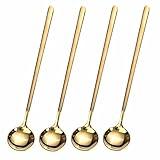 4 PCS 6.7 Inches Coffee/ Tea Spoons Long Handle, Gold, Ice Tea, Espresso Stainless Steel Long Spoons for Stirring