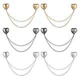 6pcs Magnet Clothing Pins, Metal Magnetic Clothing Clips with Chain Multi-Use Strong Magnet Pin Magnetic Button Clips for Fixing Hem of Hijab Clothes Long Pants Legs Sleeves of Shirts(Heart Style)