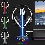 COZOO RGB Headphone Stand with 2 USB2.0 Extension Charging Port Extender Cord,Headset Stand Holder for Gamer Desktop Table Game Earphone Accessories,PC Gaming Accessories for Gamer,Gifts for Boyfriend