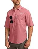 Men's Fishing Shirts with Zipper Pockets UPF 50+ Lightweight Cool Short Sleeve Button Down Shirts for Men Casual Hiking(Sorbet, Large-New)