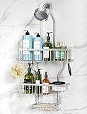 YASONIC Shower Caddy Hanging - Never Rust Shower Organizer - Aluminum Over The Shower Head Caddy with 10 Hooks for Razor/Sponge - Shower Rack with Soap Basket - Silver