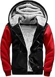 Hoodies for Men Full Zip Up Fleece Warm Jackets Thick Coats Heavyweight Sweatershirts Kangaroo Pockets Black/Red M