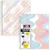 Five Star Spiral Notebook + Study App, 2 Pack, 1 Subject, Wide Ruled, 8" x 10-1/2", 80 Sheets, Fights Ink Bleed, Water Resistant Cover, Pastel Waves and Brush Strokes (930210F-ECM)