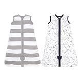 Burt's Bees Baby Beekeeper Blanket Newborn Essentials Bundle – 2-Pack Organic Cotton Wearable Swaddles, Small Size and Lightweight (0.5 TOG), Rugby Stripe Heather Grey + Twinkle Bee Midnight
