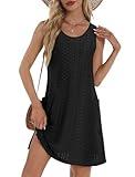 Summer Dresses for Women Dressy Casual Swimsuit Coverup 2025 Loose Flowy Tank Dress Sundresses with Pockets Eyelet Black M